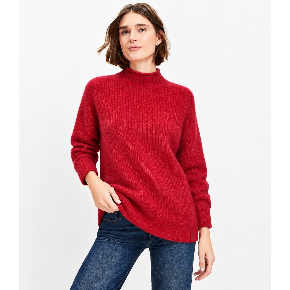 LOFT Outlet Mock Roll Rolled Neck Rollneck Cozy Holiday Preppy Fuzzy Sweater XS